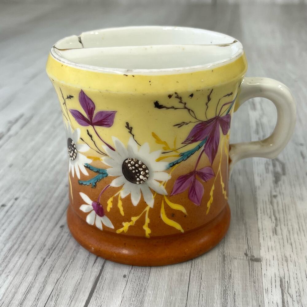 Vintage Yellow Orange Floral Bouquet Shaving Mug Cup Decor
